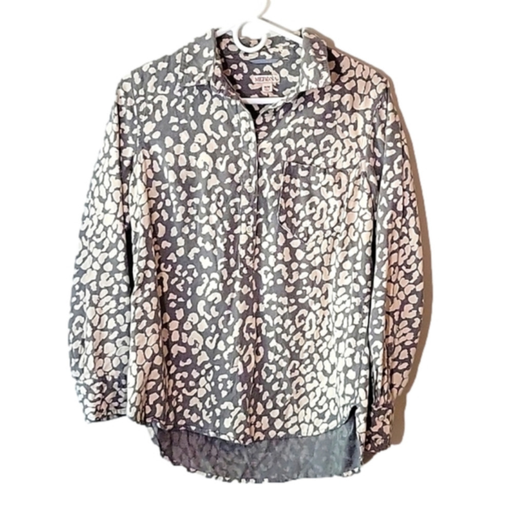 MERONA 100%cotton pullover with buttons, gray&white pattern.